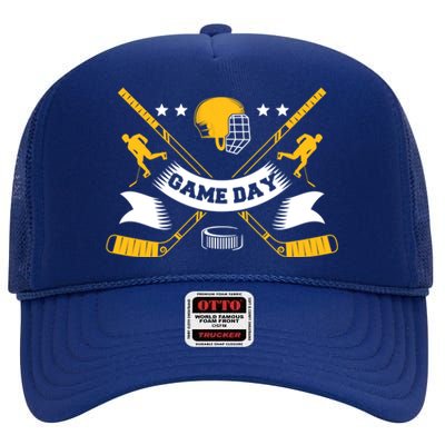 Ice Hockey Game Day Player Team Gift High Crown Mesh Back Trucker Hat