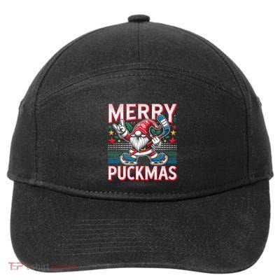 Ice Hockey Gnome Merry Puckmas Icehockey Player Christmas Funny Gift 7-Panel Snapback Hat