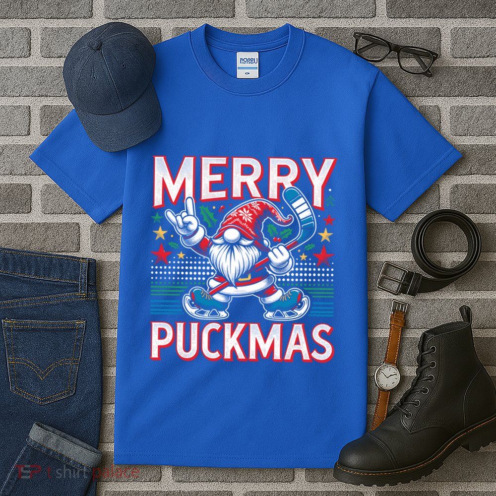 Ice Hockey Gnome Merry Puckmas Icehockey Player Christmas Funny Gift Tall T-Shirt