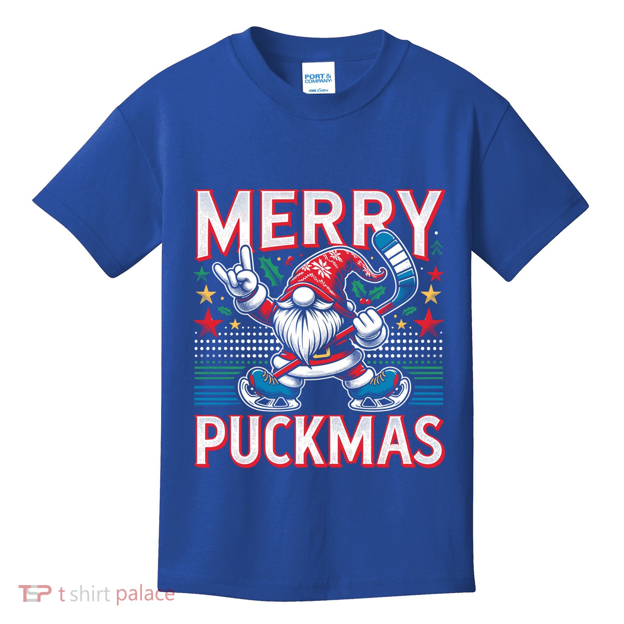 Ice Hockey Gnome Merry Puckmas Icehockey Player Christmas Funny Gift Kids T-Shirt