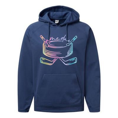 Ice Hockey Game Day Vibes Pockecool Gift Ice Hockey Lovers Gift Performance Fleece Hoodie