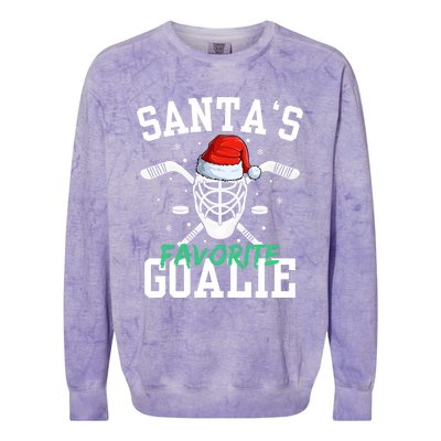 Ice Hockey Goalie Christmas SantaS Favorite Hockey Player Gift Colorblast Crewneck Sweatshirt