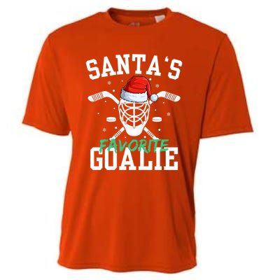 Ice Hockey Goalie Christmas SantaS Favorite Hockey Player Gift Cooling Performance Crew T-Shirt