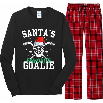 Ice Hockey Goalie Christmas SantaS Favorite Hockey Player Gift Long Sleeve Pajama Set