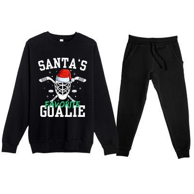 Ice Hockey Goalie Christmas SantaS Favorite Hockey Player Gift Premium Crewneck Sweatsuit Set