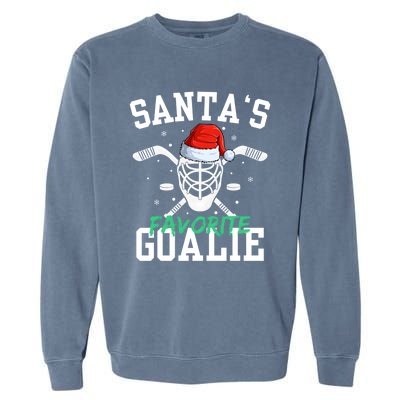 Ice Hockey Goalie Christmas SantaS Favorite Hockey Player Gift Garment-Dyed Sweatshirt