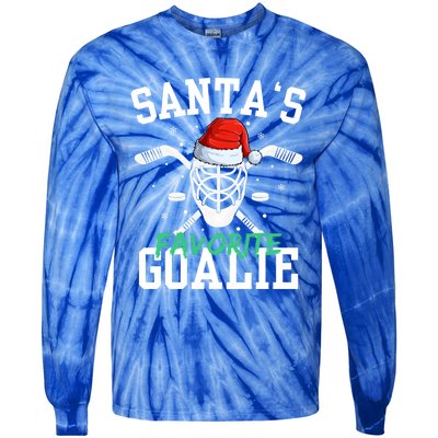 Ice Hockey Goalie Christmas SantaS Favorite Hockey Player Gift Tie-Dye Long Sleeve Shirt