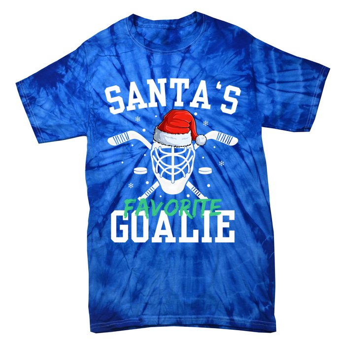 Ice Hockey Goalie Christmas SantaS Favorite Hockey Player Gift Tie-Dye T-Shirt