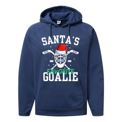 Ice Hockey Goalie Christmas SantaS Favorite Hockey Player Gift Performance Fleece Hoodie