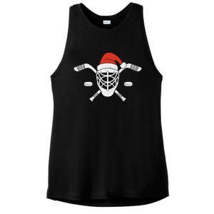 Ice Hockey Goalie Funny Christmas Santa Hockey Player Gift Ladies PosiCharge Tri-Blend Wicking Tank