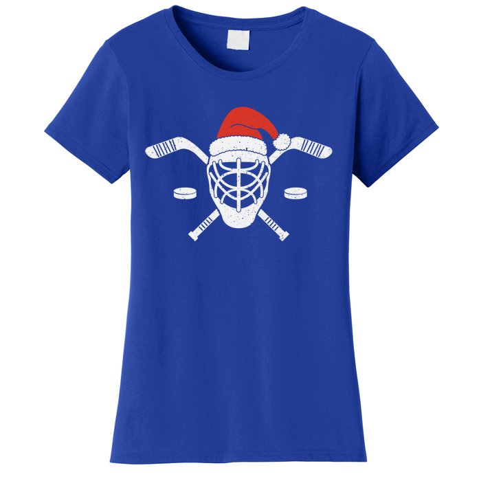 Ice Hockey Goalie Funny Christmas Santa Hockey Player Gift Women's T-Shirt