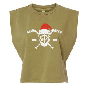 Ice Hockey Goalie Funny Christmas Santa Hockey Player Gift Garment-Dyed Women's Muscle Tee