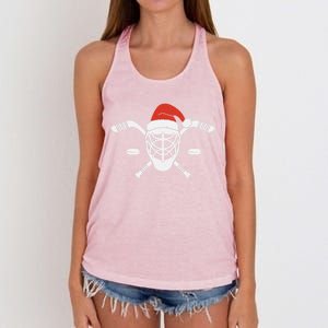 Ice Hockey Goalie Funny Christmas Santa Hockey Player Gift Women's Knotted Racerback Tank