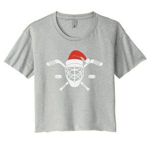 Ice Hockey Goalie Funny Christmas Santa Hockey Player Gift Women's Crop Top Tee