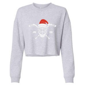 Ice Hockey Goalie Funny Christmas Santa Hockey Player Gift Cropped Pullover Crew