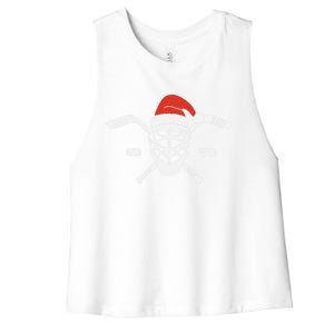 Ice Hockey Goalie Funny Christmas Santa Hockey Player Gift Women's Racerback Cropped Tank