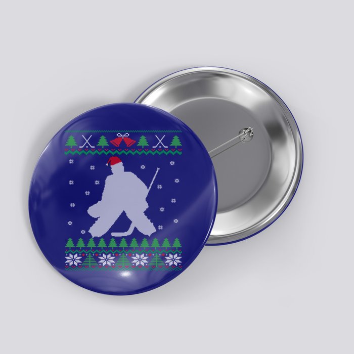 Ice Hockey Goalie And Goaltending Ugly Christmas Gift Button