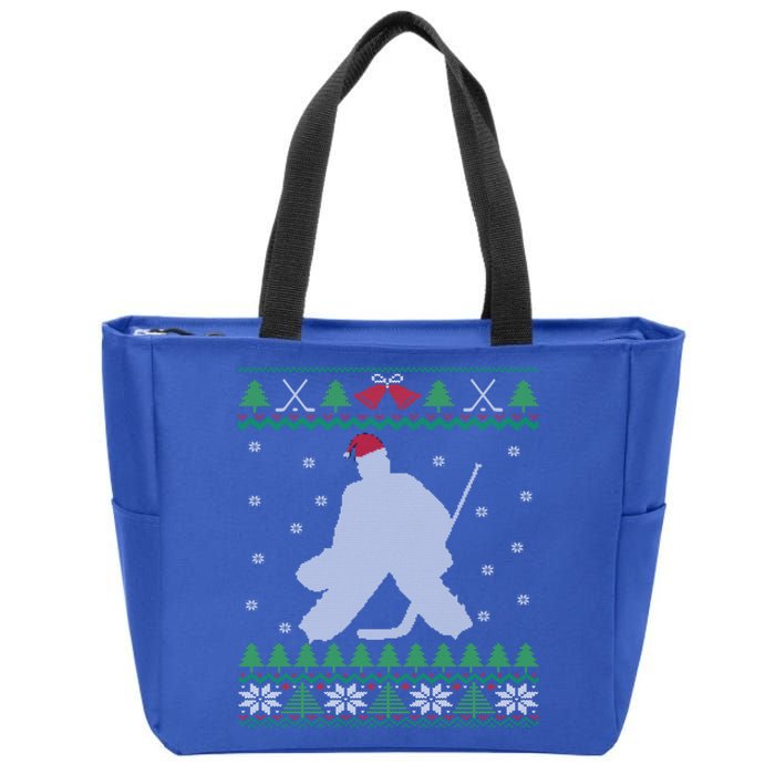 Ice Hockey Goalie And Goaltending Ugly Christmas Gift Zip Tote Bag