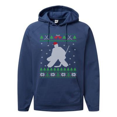 Ice Hockey Goalie And Goaltending Ugly Christmas Gift Performance Fleece Hoodie