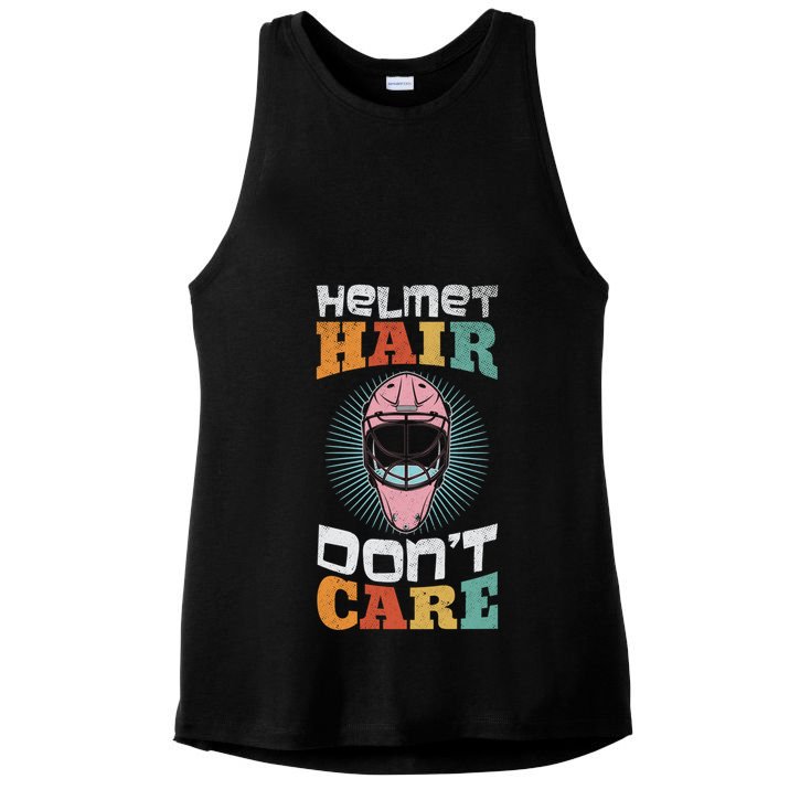 Ice Hockey Goaltender Helmet Hair Dont Care Funny Gift Ladies PosiCharge Tri-Blend Wicking Tank