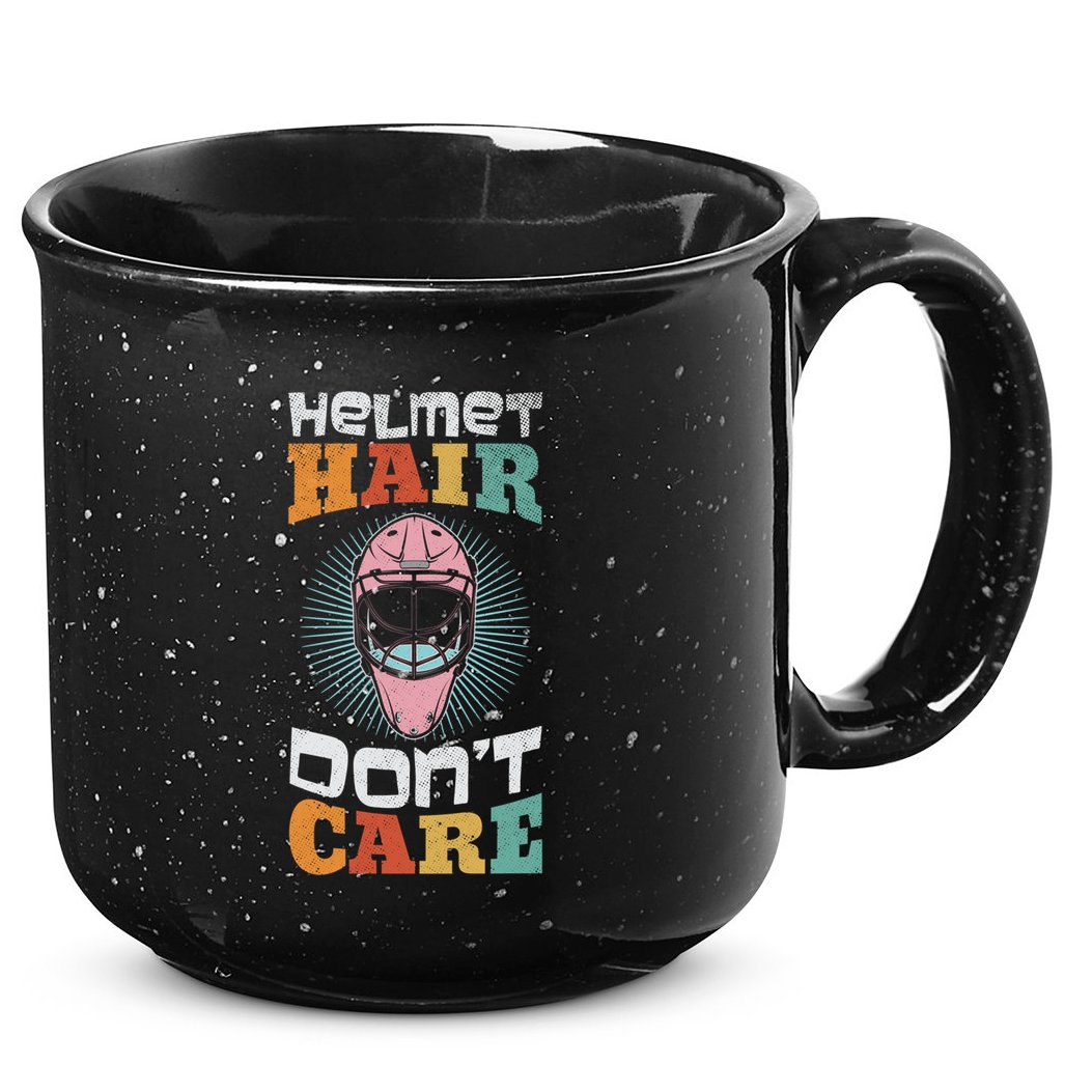 Ice Hockey Goaltender Helmet Hair Dont Care Funny Gift 15oz Campfire Ceramic Mug