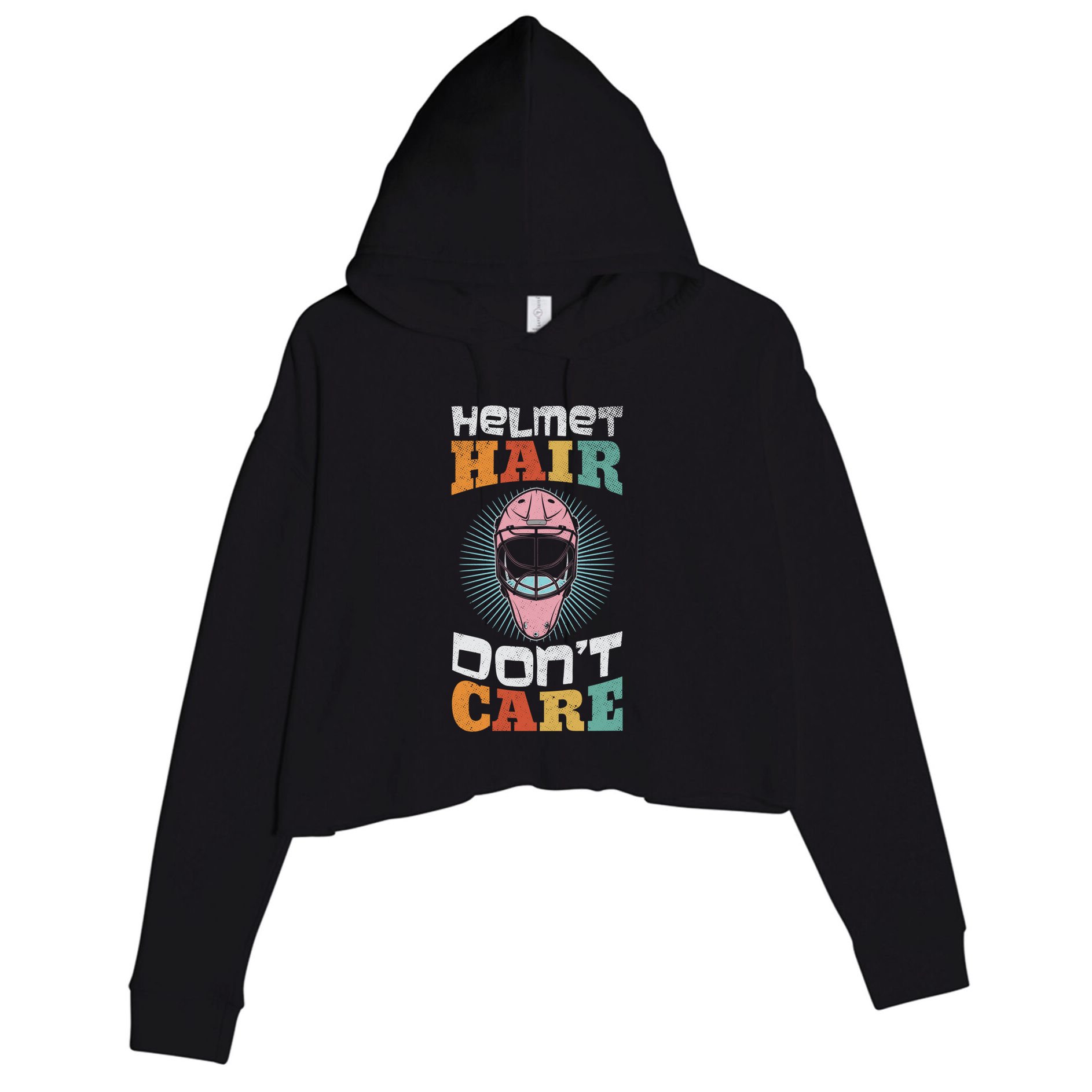Ice Hockey Goaltender Helmet Hair Dont Care Funny Gift Crop Fleece Hoodie