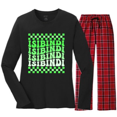 Isibindi House Green Retro Groovy Social Psychology Isibindi Women's Long Sleeve Flannel Pajama Set 