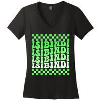 Isibindi House Green Retro Groovy Social Psychology Isibindi Women's V-Neck T-Shirt