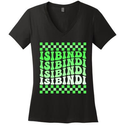 Isibindi House Green Retro Groovy Social Psychology Isibindi Women's V-Neck T-Shirt