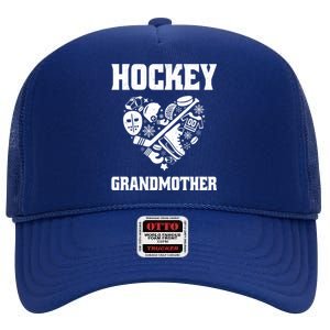 Ice Hockey Grandmother Love Heart Game Day Winter Sports Fun Meaningful Gift High Crown Mesh Back Trucker Hat