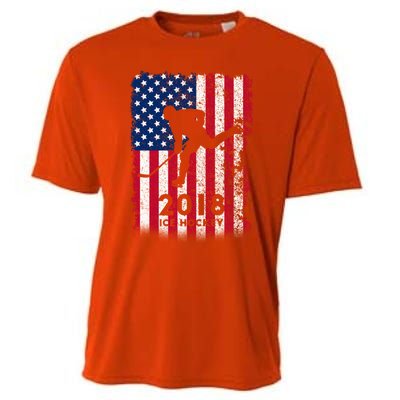 Ice Hockey Gift Usa American Flag 2018 Cooling Performance Crew T-Shirt