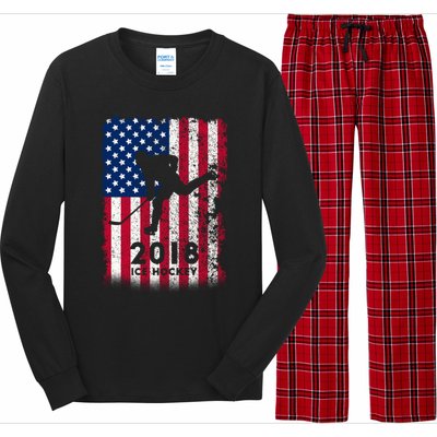 Ice Hockey Gift Usa American Flag 2018 Long Sleeve Pajama Set