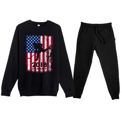 Ice Hockey Gift Usa American Flag 2018 Premium Crewneck Sweatsuit Set