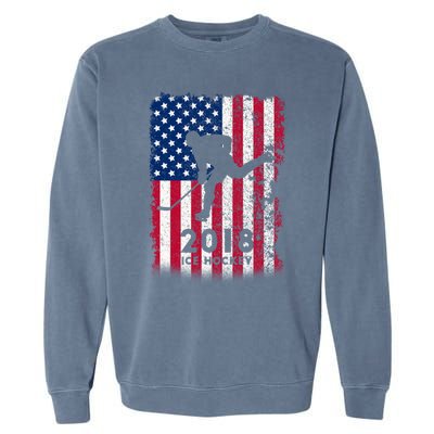 Ice Hockey Gift Usa American Flag 2018 Garment-Dyed Sweatshirt