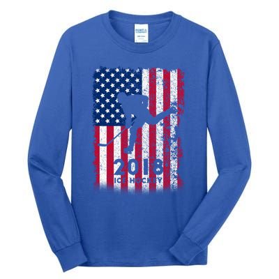 Ice Hockey Gift Usa American Flag 2018 Tall Long Sleeve T-Shirt