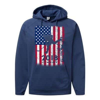 Ice Hockey Gift Usa American Flag 2018 Performance Fleece Hoodie