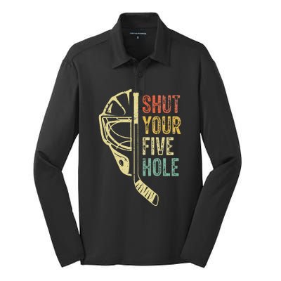 Ice Hockey Goalie Shut Your Five Hole Silk Touch Performance Long Sleeve Polo