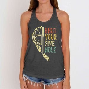 Ice Hockey Goalie Shut Your Five Hole Women's Knotted Racerback Tank