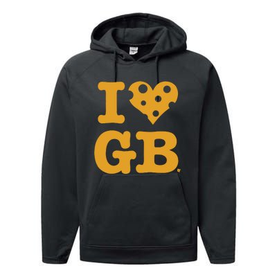 I Heart Gb Green Bay Performance Fleece Hoodie