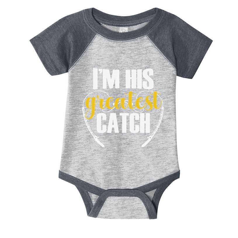 IM His Greatest Catch Funny Fishing Couple Husband Wife Infant Baby Jersey Bodysuit