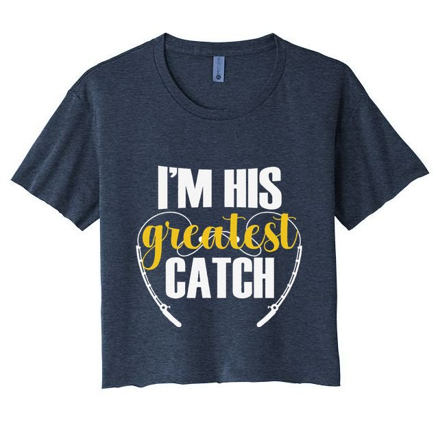 IM His Greatest Catch Funny Fishing Couple Husband Wife Crop Top