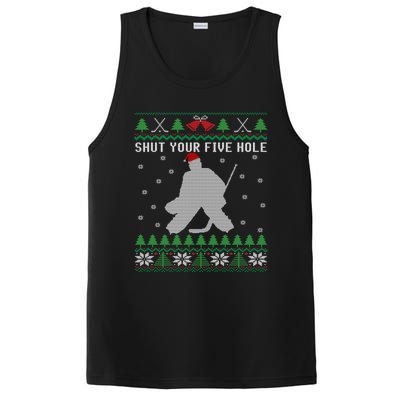 Ice Hockey Goalkeeper Ugly Christmas Shut Your Five Hole Gift PosiCharge Competitor Tank