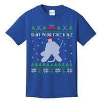 Ice Hockey Goalkeeper Ugly Christmas Shut Your Five Hole Gift Kids T-Shirt