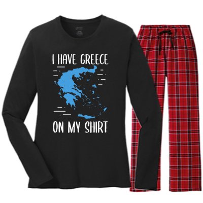 I Have Greece On My Geographer Geography Teacher Women's Long Sleeve Flannel Pajama Set 