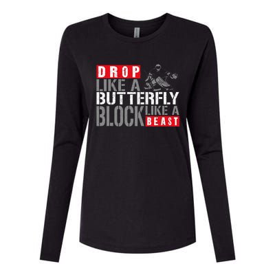 Ice Hockey Goalie Vintage Goalkeeper Drop Like A Butterfly Womens Cotton Relaxed Long Sleeve T-Shirt