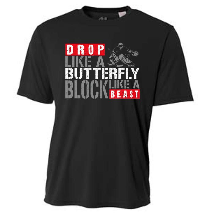 Ice Hockey Goalie Vintage Goalkeeper Drop Like A Butterfly Cooling Performance Crew T-Shirt