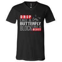 Ice Hockey Goalie Vintage Goalkeeper Drop Like A Butterfly V-Neck T-Shirt