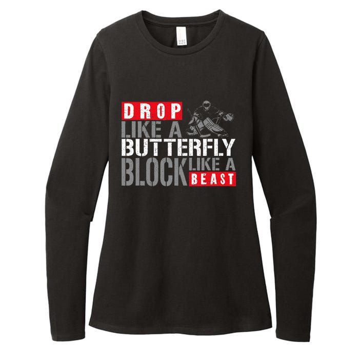 Ice Hockey Goalie Vintage Goalkeeper Drop Like A Butterfly Womens CVC Long Sleeve Shirt