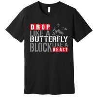 Ice Hockey Goalie Vintage Goalkeeper Drop Like A Butterfly Premium T-Shirt