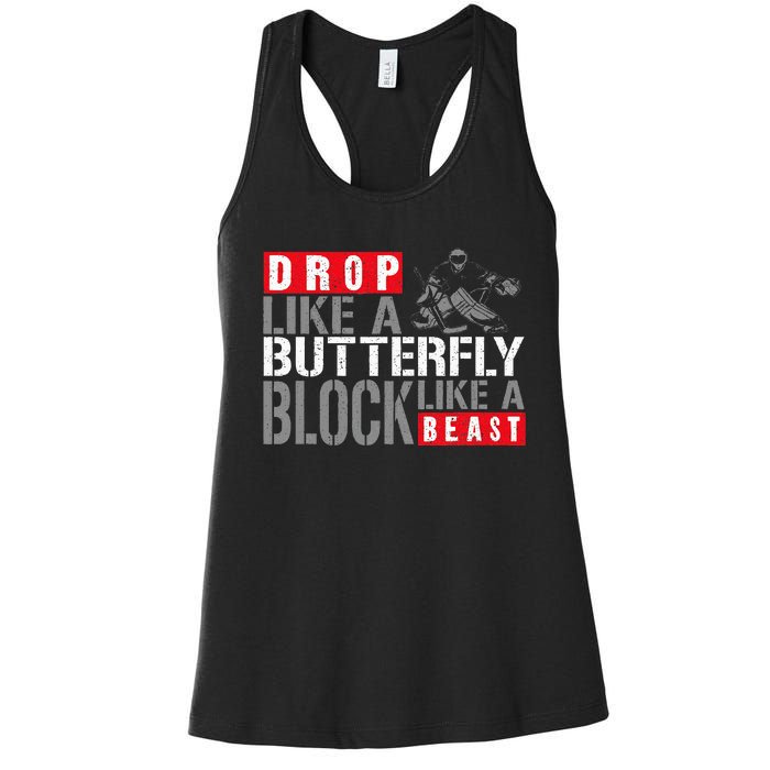 Ice Hockey Goalie Vintage Goalkeeper Drop Like A Butterfly Women's Racerback Tank